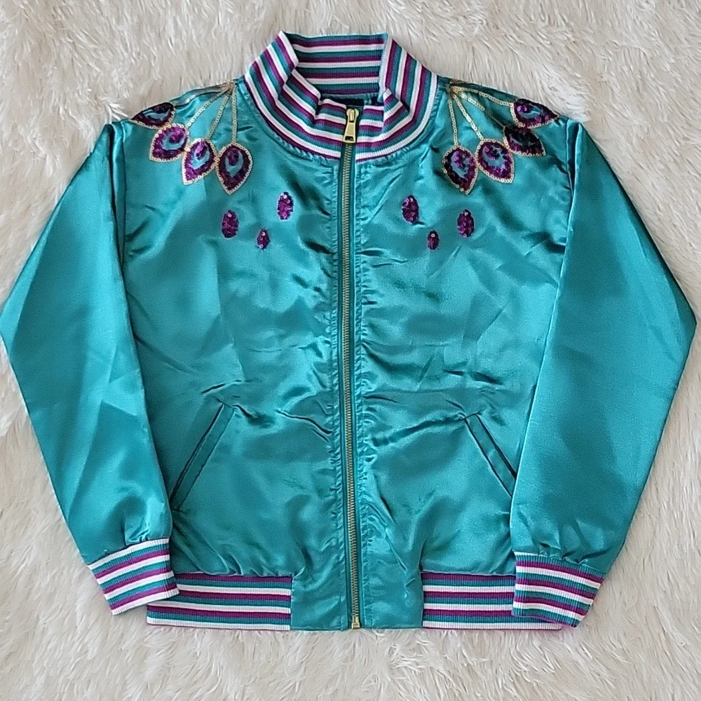 Disney Aladdin Jacket Teal with Purple And Gold Sequins Girl Size 7/8 NWOT